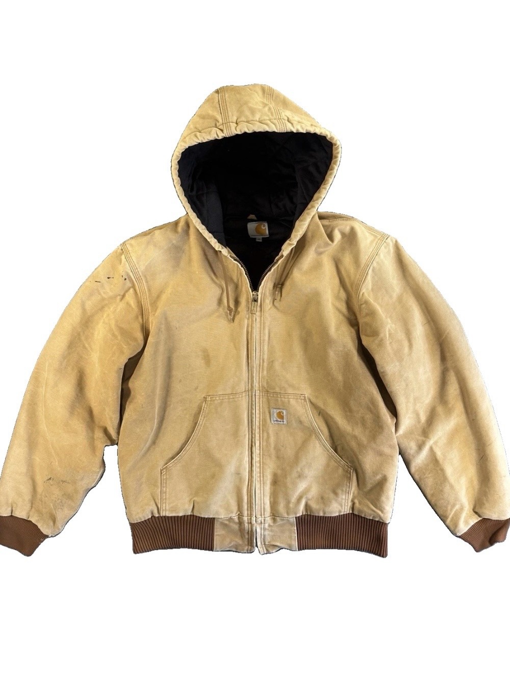 Carhartt J140 Active Jacket Medium Made in USA Brown Duck Distressed Hooded